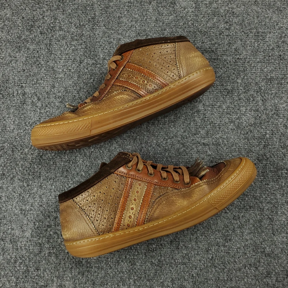 Burberry Leather Sneakers Mens 44 10.5 Cognac Brown Vintage Y2K Preppy Two Tone - Picture 11 of 16